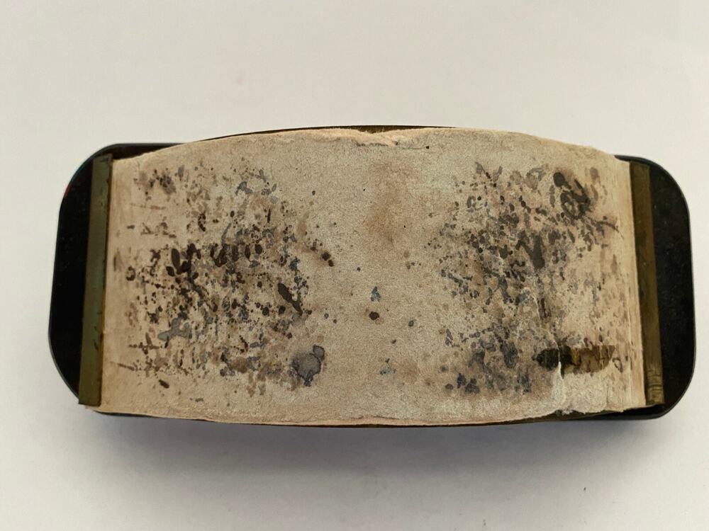 Vintage Antique Curved Hand Held Ink Blotter Brass Bronze Handle Black Lucite